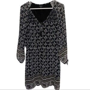 Madewell Woodland Dress in Artisan Floral. Black, Tan White. Sheer lined.